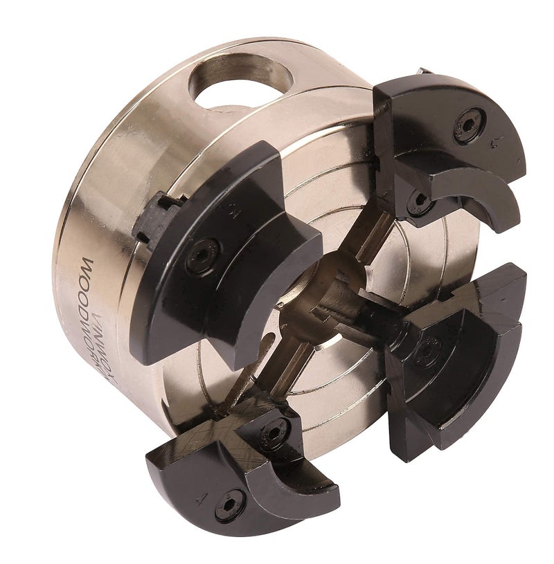 VINWOX 3-3/4INCH 4-Jaw Self-Centering Wood Lathe Chuck, 2" Round Jaw Mounted, 1"x8TPI thread & 3/4"x16TPI Adapter, Tightening Key, T Allen Wrench, Screw Chuck, SCK4-3.75, Nickle electric Coating Body - Image 5